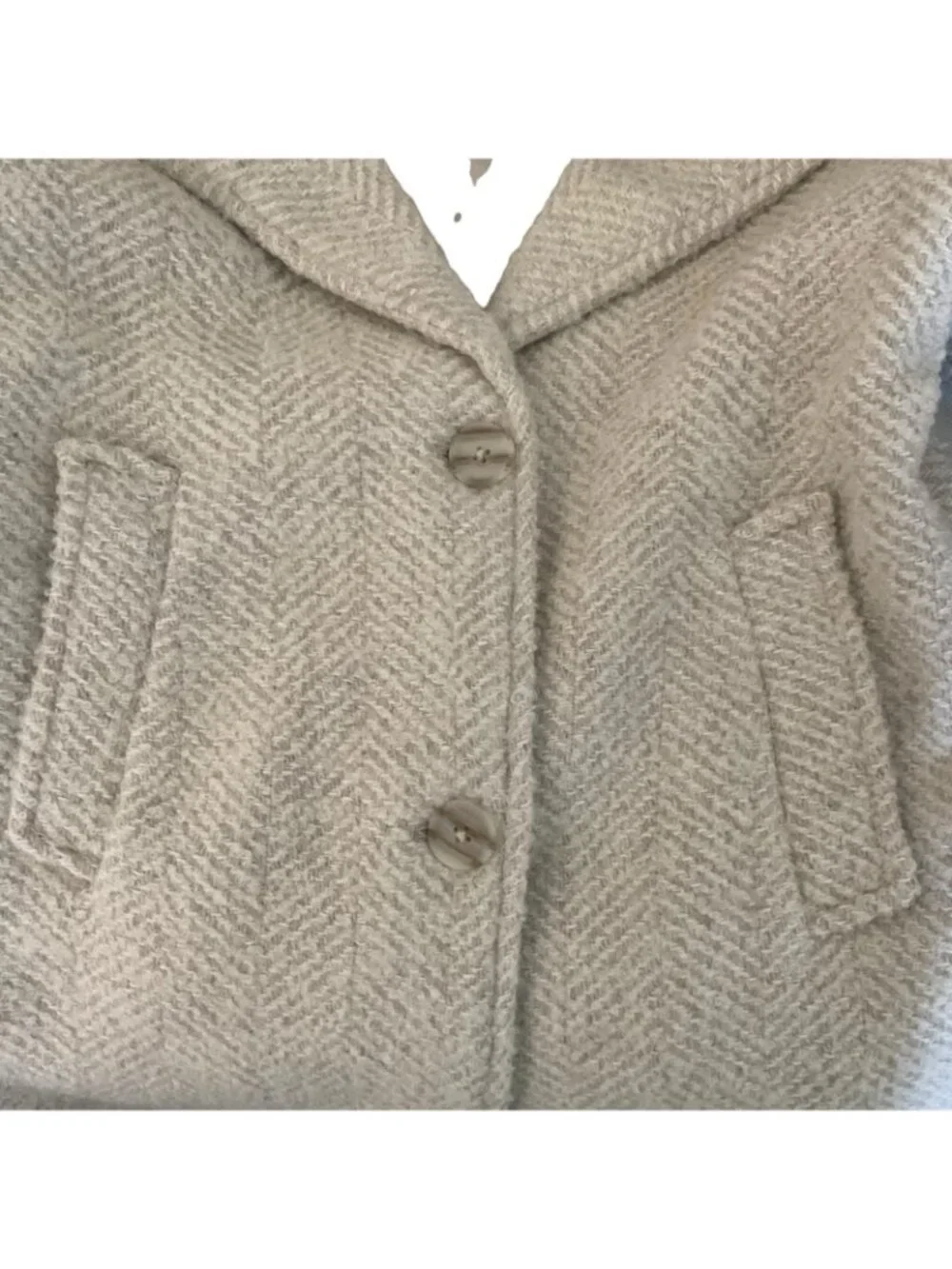 Zara Girls Coat Wool Collared Button Up Beige Size 6-7 Oversized Fake Pockets